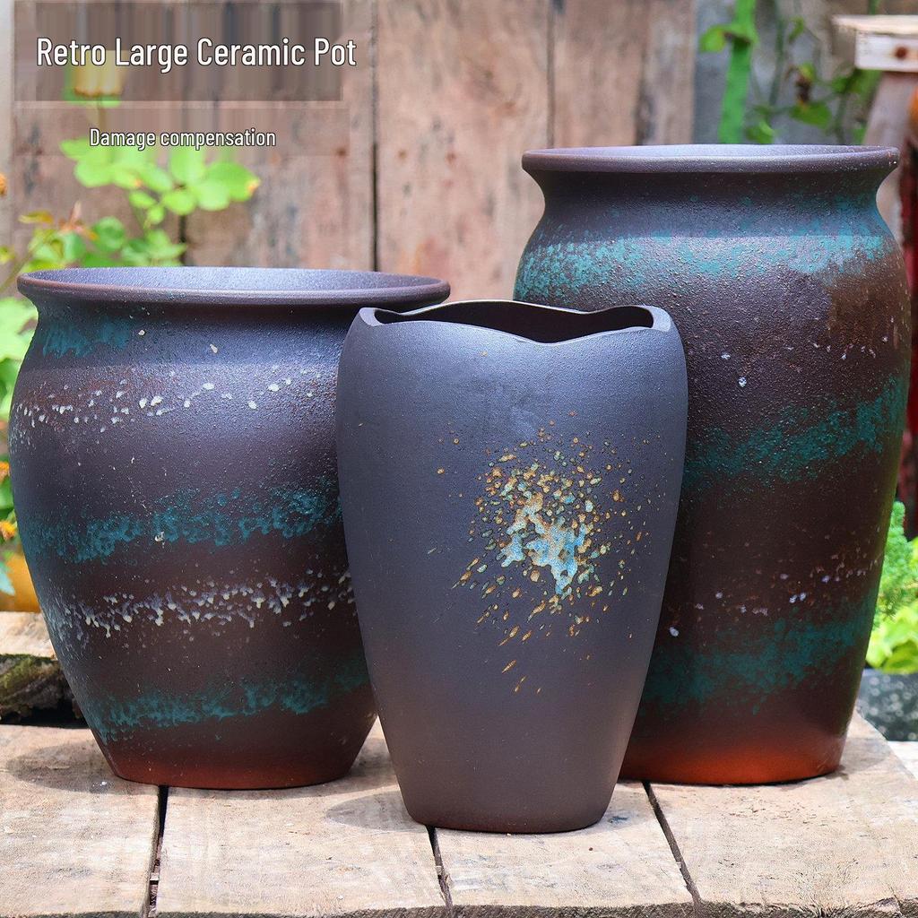 Vintage Tall Cylinder Ceramic Pottery for Succulents and Outdoor Plants