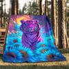 1pc Tiger Fantasy Flowers Throw Blanket Polyester Fiber, Lightweight Flannel, Soft & Warm, All Season Use for Outdoor, Camping Digital Print