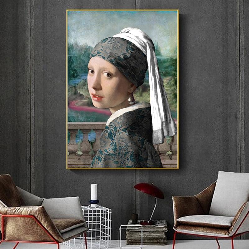 Девушка с жемчужной сережкой Знаменитое искусство Холст Картины Репродукции Девушка Холст Искусство Картины Настенное украшение Без рамы