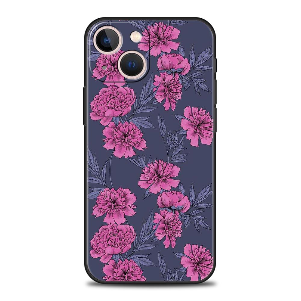 Цветок 12 Роскошный чехол для телефона для iPhone 13 15 14 12 Mini 11 Pro MAX XR X SE XS 7 8 Plus Силиконовый Черный Защитный чехол