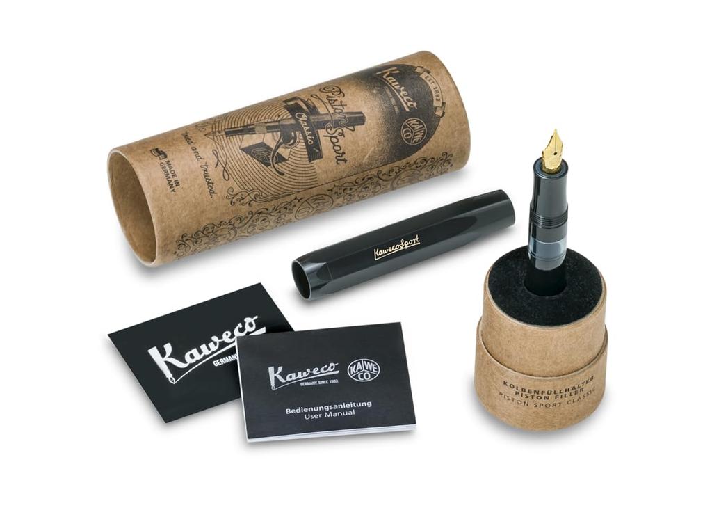 Kaweco Classic Sport Fountain F Fine Rotating Officially Imported Pen, Nib, Black/Gold, 11000335, Suction,