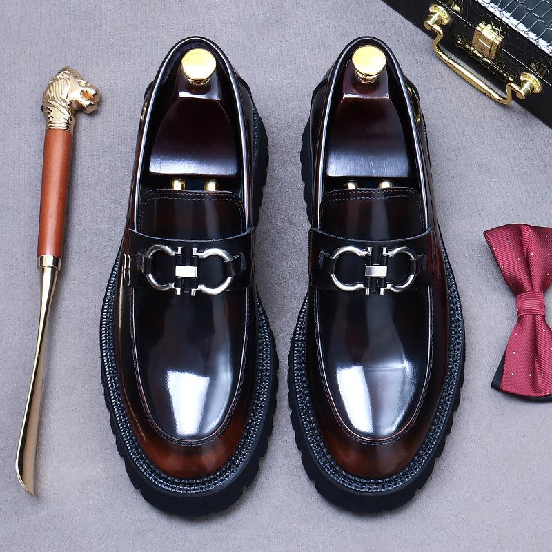 Кожаная обувь в британском стиле мужские лоферы деловые туфли большого размера кожа коровья кожа один педаль