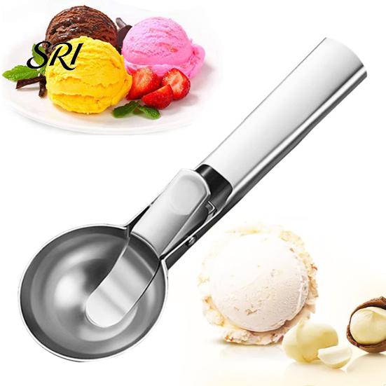 Fruit Scooper Ice Cream Scoop, Stainless Steel with Trigger Non-Slip Handle, Dessert Tool Heavy Duty Metal Scoop for Balls Spoon
