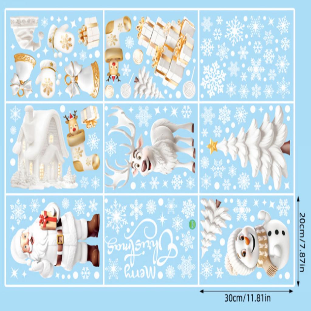 Статическая пленка Двусторонняя печать Милые рождественские наклейки Украшения для окон 9 шт.
