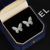 Diamond-Set Blue Oil-Dripping Butterfly Earrings, Light Luxury Niche Design, Water-Dripping Fringed Sweet Earrings.