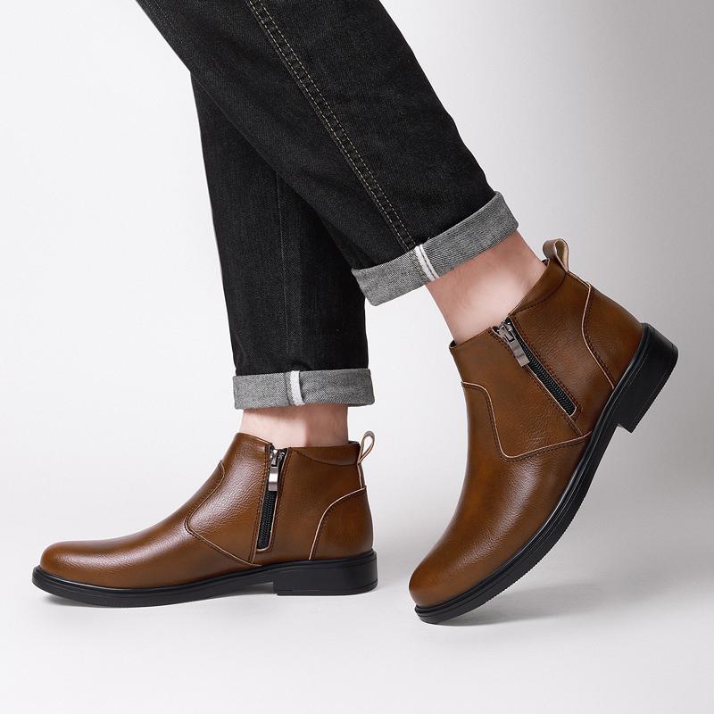 Модные мужские ботинки из натуральной кожи с боковой молнией, стильные повседневные ботильоны, мужские удобные челси слипоны, трендовая зимняя обувь