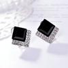 Elegant Blue Square Earrings Simple and Stylish Rhinestone Stud Earrings for Women