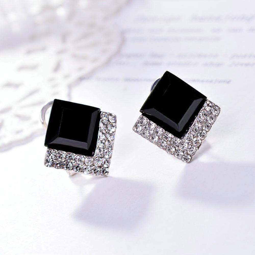 Elegant Blue Square Earrings Simple and Stylish Rhinestone Stud Earrings for Women