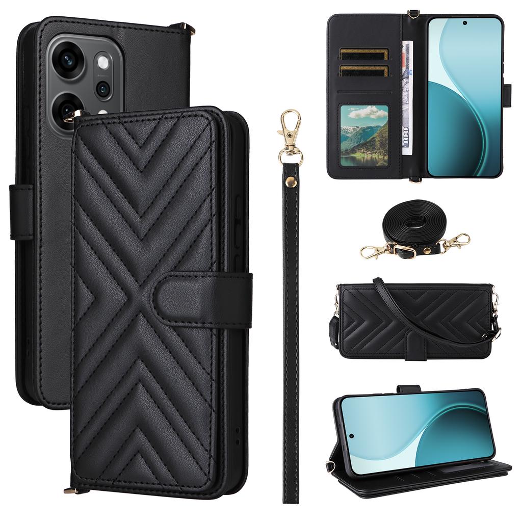 For Oppo Reno14 5G (Global) Case with Shoulder/Wrist Strap Leather Phone Cover Stand Wallet