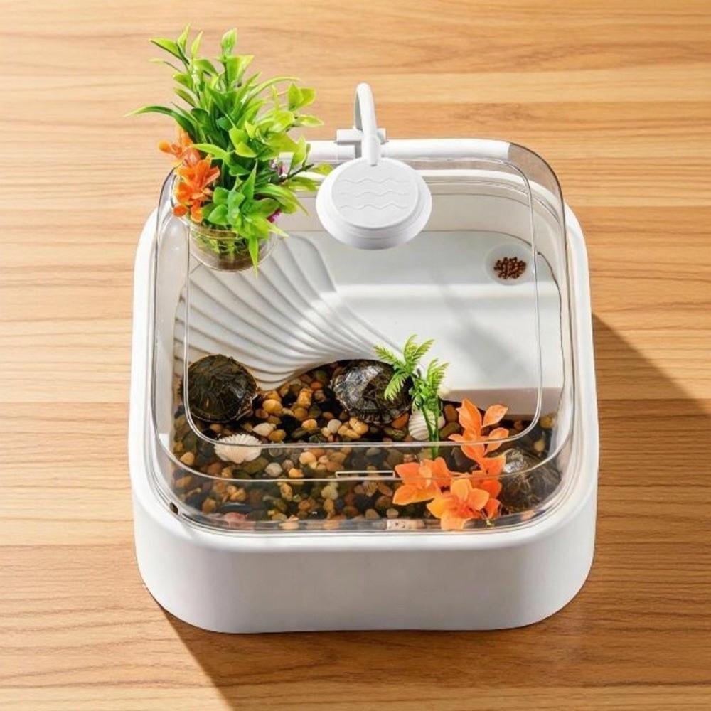 Прозрачный аквариум для черепах большой емкости с платформой для загорания, предотвращающий побег, пластиковый аквариум для черепах, полностью прозрачный ящик для разведения