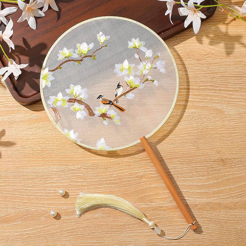 Китайский веер оптом полупрозрачный длинный веер с кисточками для танцев женский костюм ханьфу чонсам вышивка маленький круглый веер