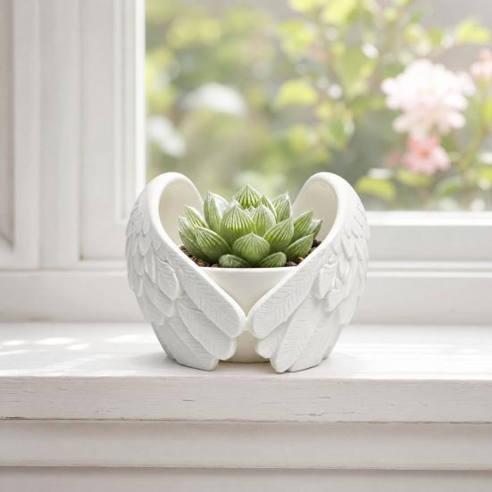 Angel Wings Planter, 3D Printed Decorative Flowerpot, White Feathered Wings Plant Pot for Succulents Small Plants
