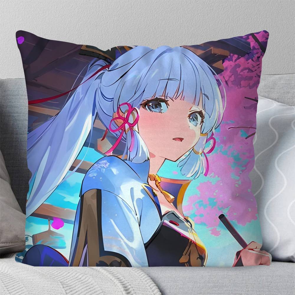 Kamisato Ayaka Anime Game Genshin Impact Pillow Case Fashion Square Pillowcase Bedroom Sofa Room Ins Decoration Leisure