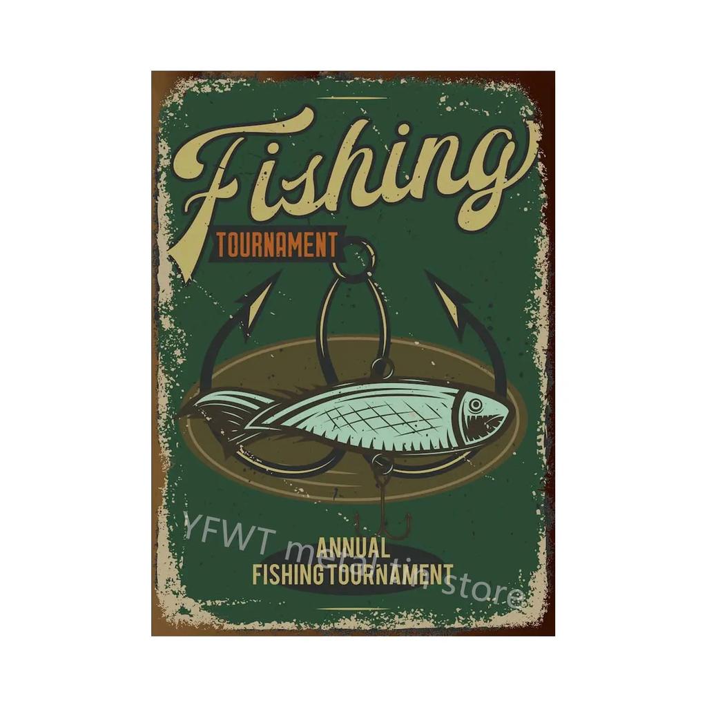 Fishing Rules Metal Tin Sign Fishing Sign Vintage Metal Plate for Wall Poster Farm Art Decoration Retro Stickers Plaques