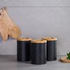 Household Reticulated Black Sealed Jar Coffee Bean Tea Bag Sugar Milk Grain Metal Storage Box Bamboo Lid Storage Jar
