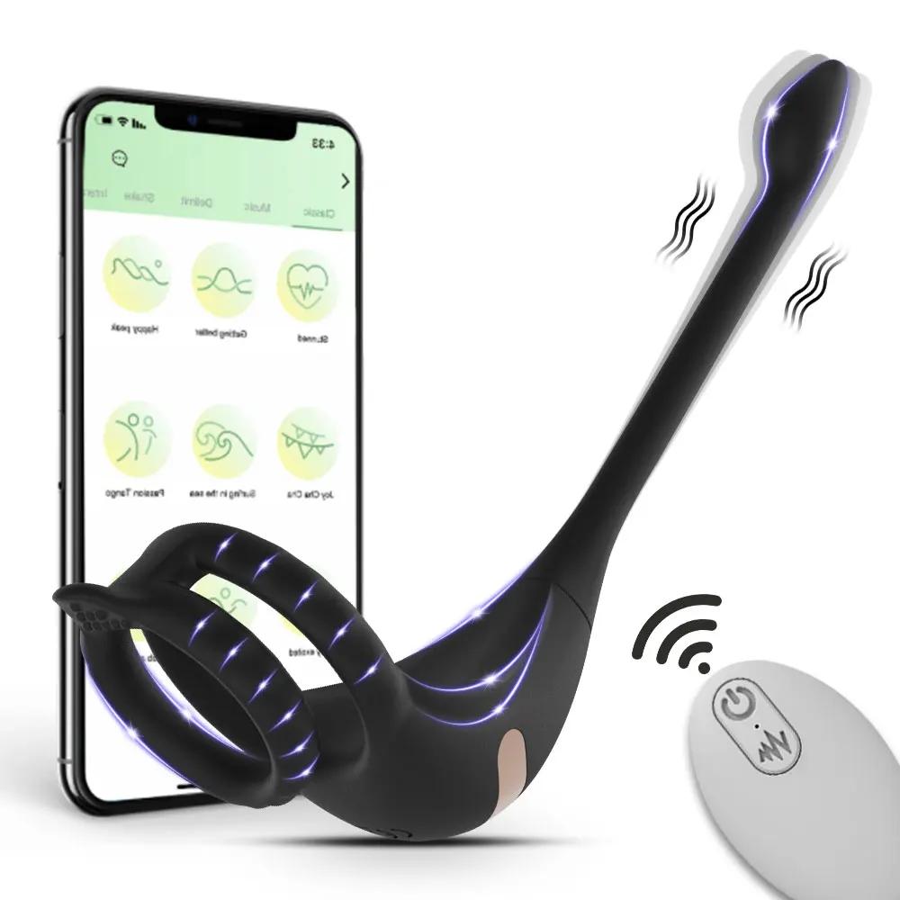Vibrating Cock Ring Taint Stimulator with Mini Bullet, App Remote Control Anal Butt Plug Prostate Massager Penis Ring Male Vibrators Sex Toys