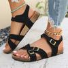 Fashion Retro Buckle Strap Cork Sandals Women 2025 Summer Cross Strap Flat Sandals Woman Brand Design Comfortable Non Slip Beach Shoes