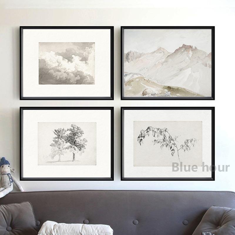 Эскиз дерева Винтажный рисунок Картина на холсте Фермерский дом Деревенский настенный рисунок Картина Антикварный ботанический постер Печать Декор для гостиной