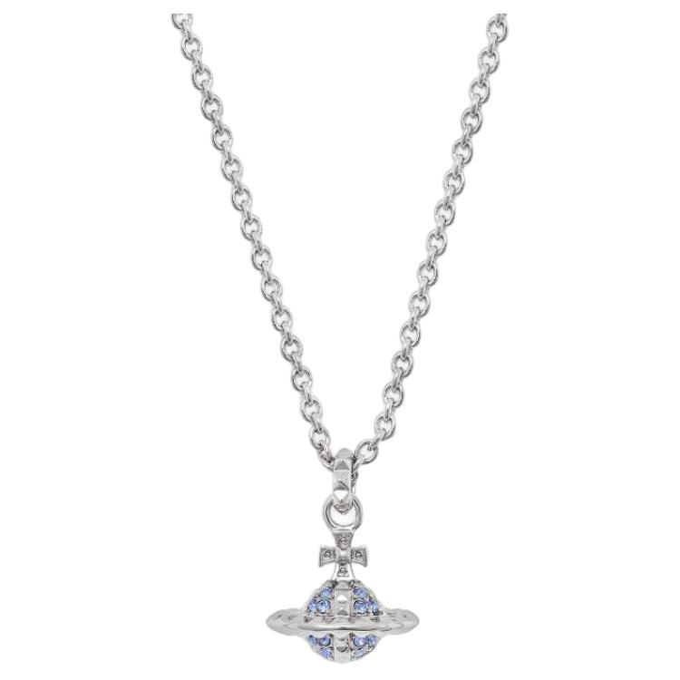 Vivienne Westwood Small Mayfair Orb Pendant Necklace Unisex necklace Silver Blue-Diamond 6302005102W388