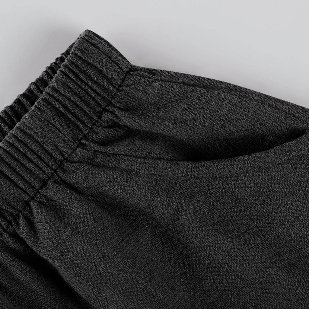 Casual Shorts High Waisted Cotton Hemp Straight Leg Wide Leg Pants