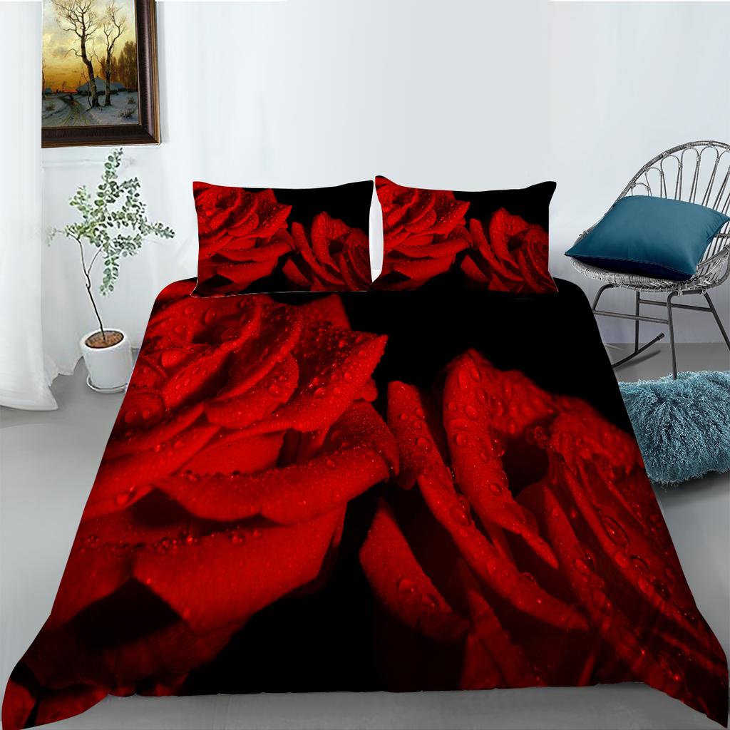 Red Rose Bedding Set Couple Quilt Cover Pillow Cover Bed Sheet/Double Layer Full Size 2/3 Bedding Set Home Decoration