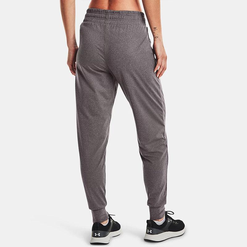 Under Armour Однотонные зауженные тренировочные брюки на шнуровке женские брюки цвета карбон, серо-меланжевый 1369385-019