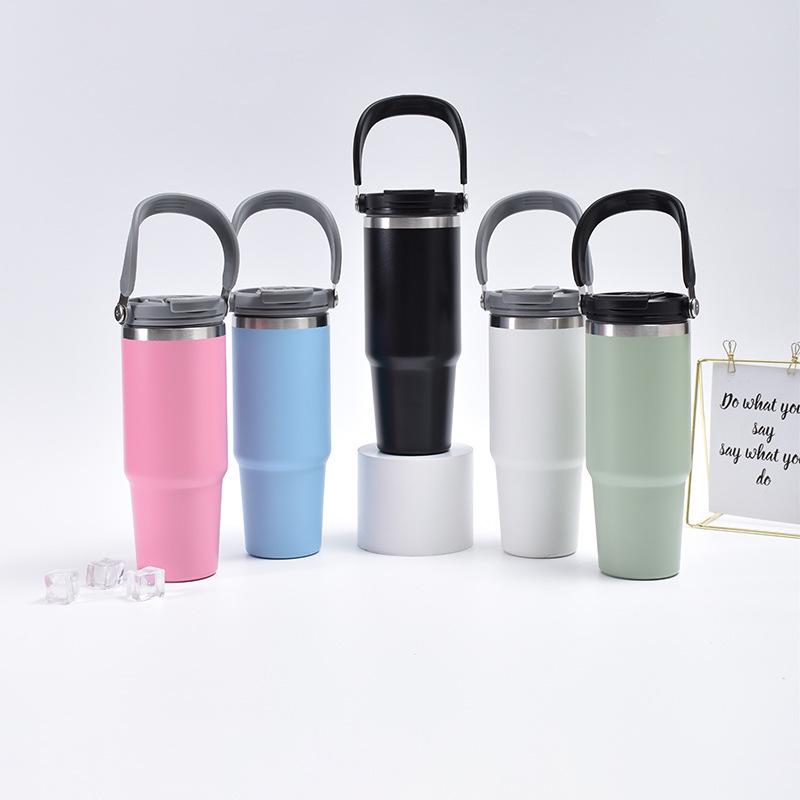 30oz Stainless Steel Portable Travel Thermos Cup with Straw - Large Capacity for Outdoor/Car Use