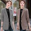 Plus Size L-5XL Suit Jacket Female Autumn Temperament Slim Slim Lean Hundred with Buttons Suit Comfortable Plaid Tops