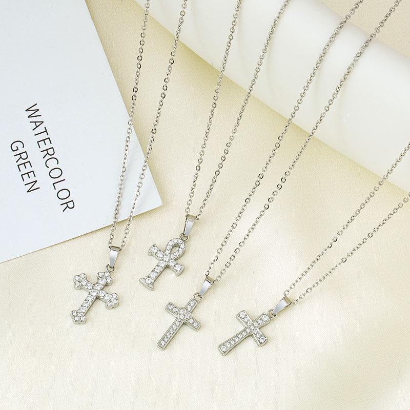 Cross Necklace Women's Summer Full Diamond Simple Versatile Premium Sense Clavicle Chain Light Luxury Micro-inlaid Zircon Necklace Titanium Steel