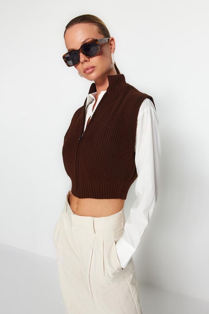 Женский модный стильный свитер, укороченный базовый трикотаж на молнии, жилет