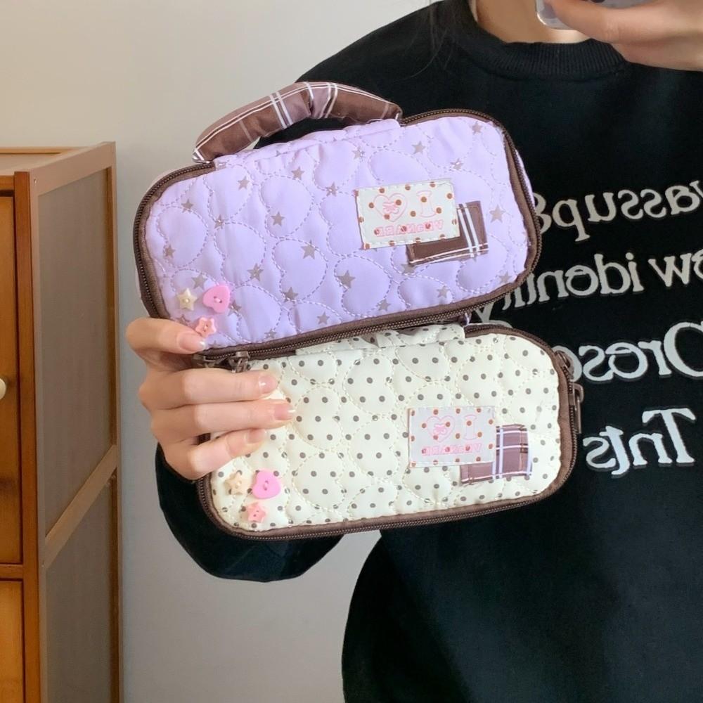 Large Capacity Korean Stationery Bag Star Love Heart Pen Storage Bag Dot Cloth Pencil Case  Student