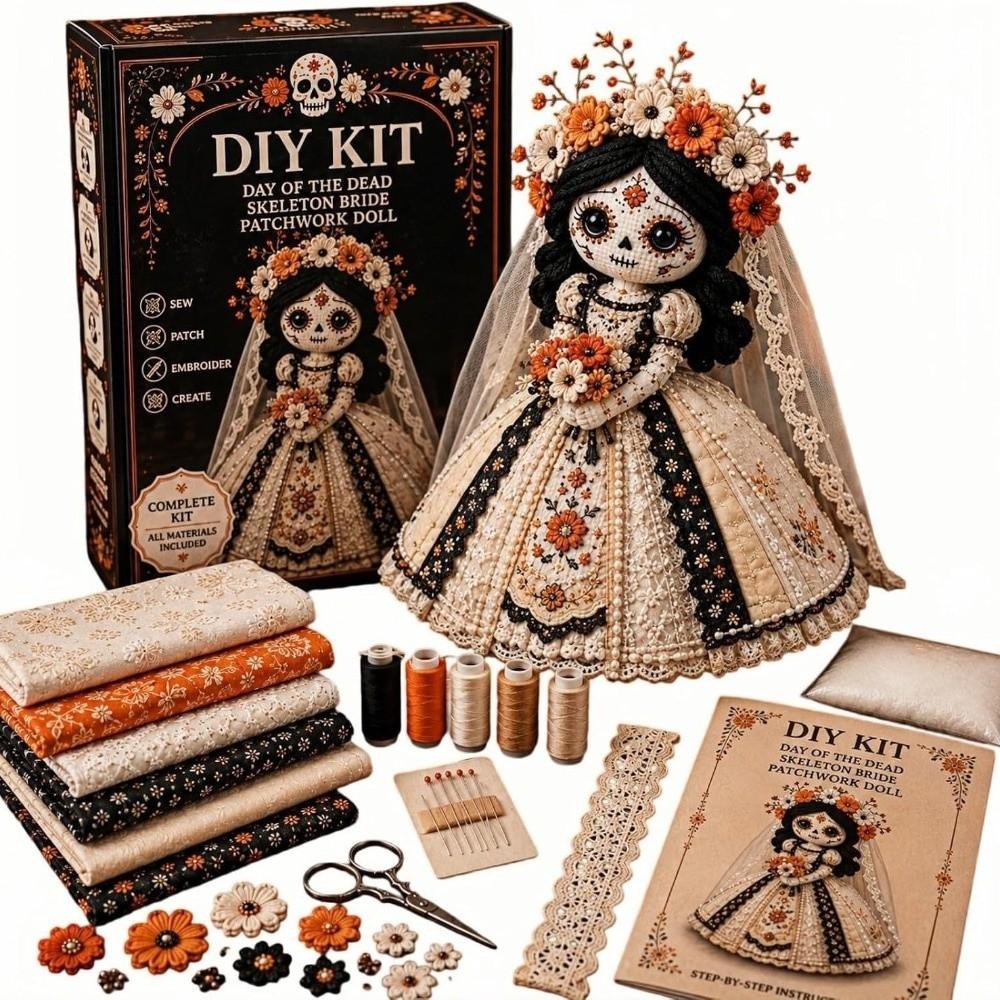 Fabric Doll Making Set Patchwork Craft Kit Cute Halloween DIY Sewing Kit Day of the Dead