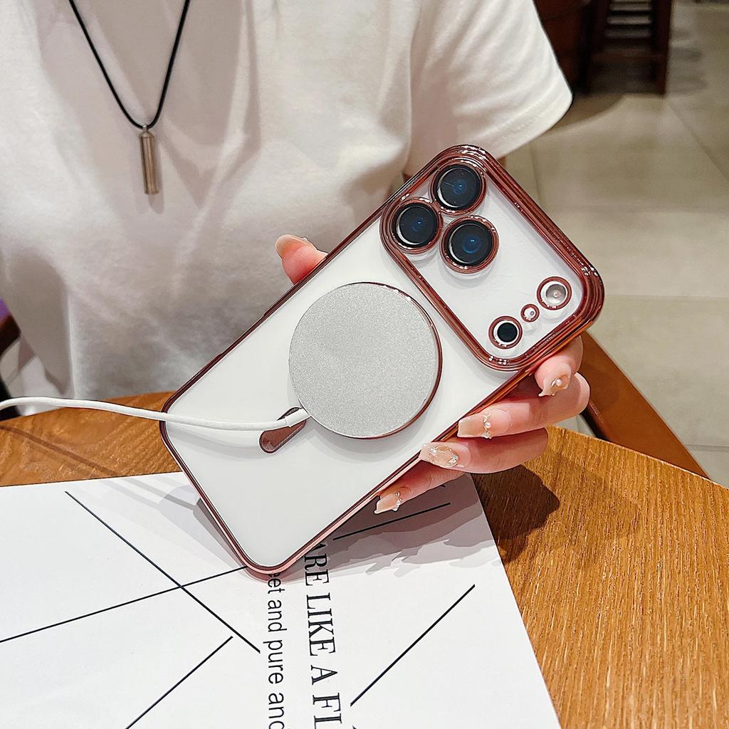 Роскошный чехол из мягкого силикона с гальваническим покрытием для Magsafe для iPhone 17 Air 16 15 14 13 12 Pro Max 11 Plus Магнитная защитная крышка для камеры
