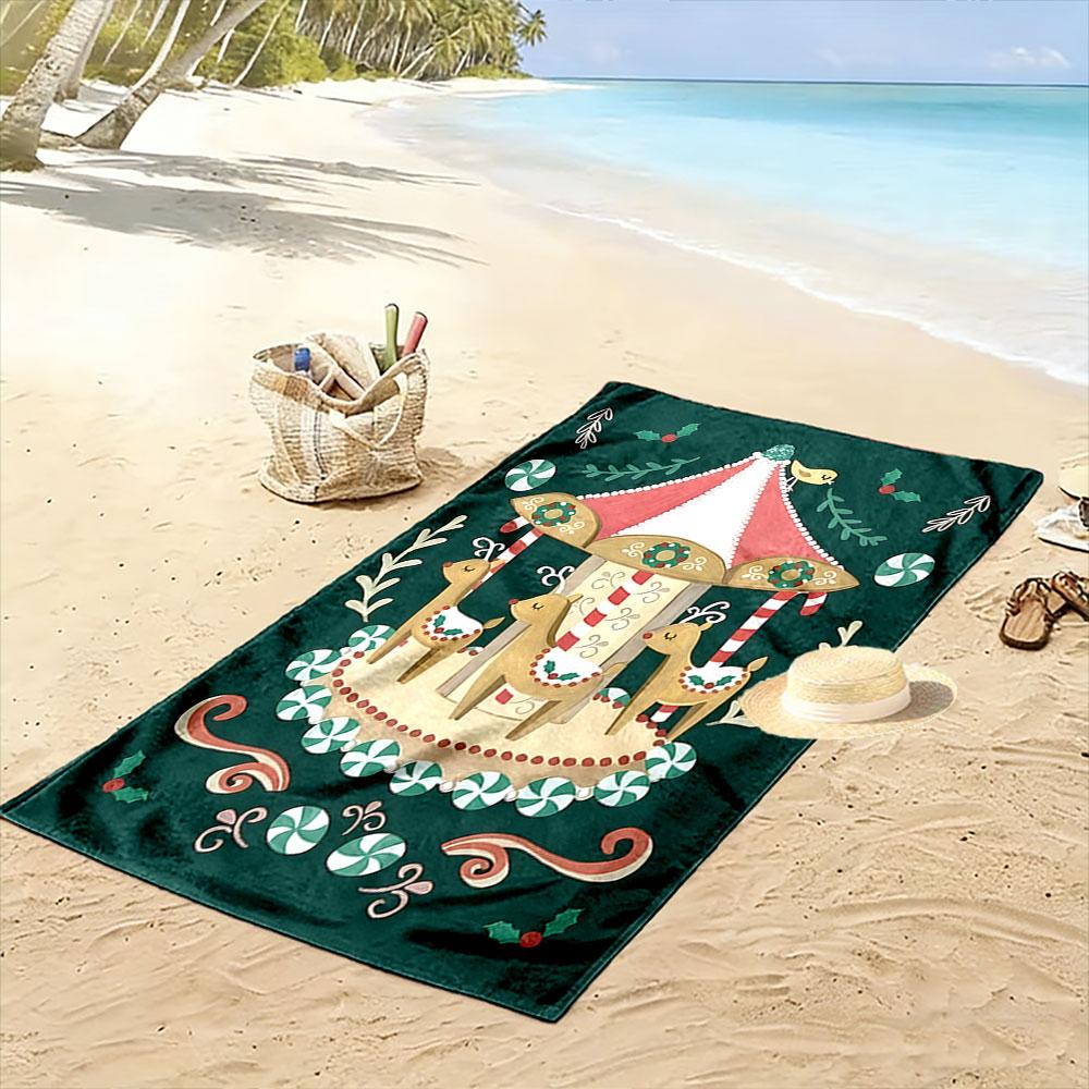 Whimsical carousel wonderland Print beach towel, quick drying, suitable for travel, outdoor sports, jogging, the beach and swimming, gift