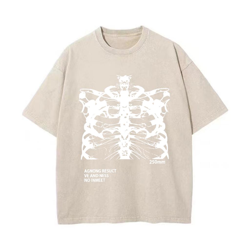 Retro Washed Vintage T-Shirt Blsack Tops Skeleton T-Shirt High Quality T Shirts Summer Oversized Short Sleeve Clothes