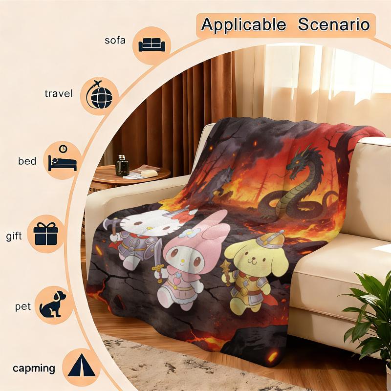 Sanrio Cute Warrior Flannel Blanket Soft Warm Fluffy Throw Home Decor Luxury Bedding Sofa Bed Cover Lightweight Summer Blanket