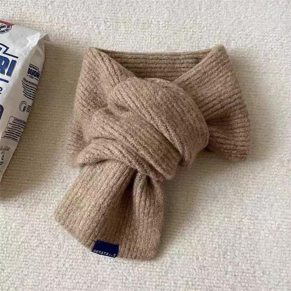 Solid Color Cross Scarf Thicken Short Neckerchief Neckerchief Wrap Knit Scarf Women