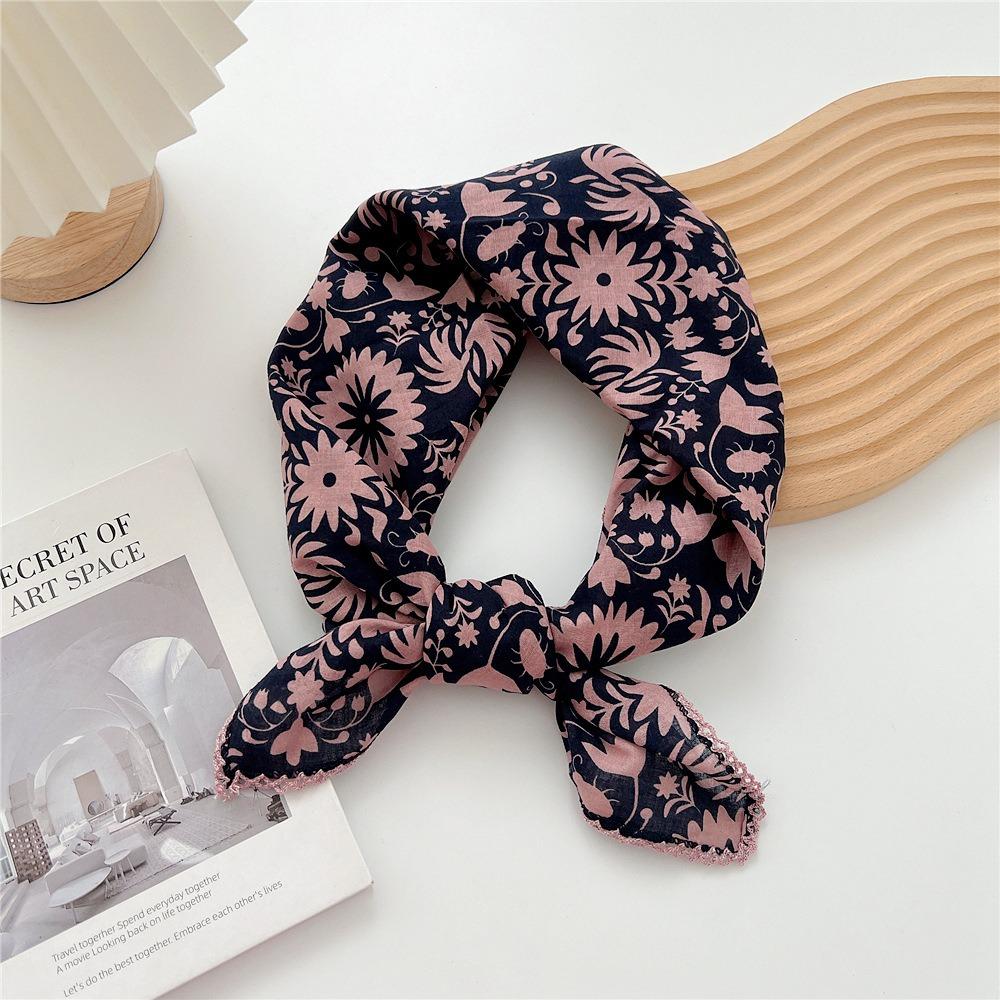Flower Cotton Linen Print Scarves Floral Square Handkerchief Elegant Small Square Scarf  Women