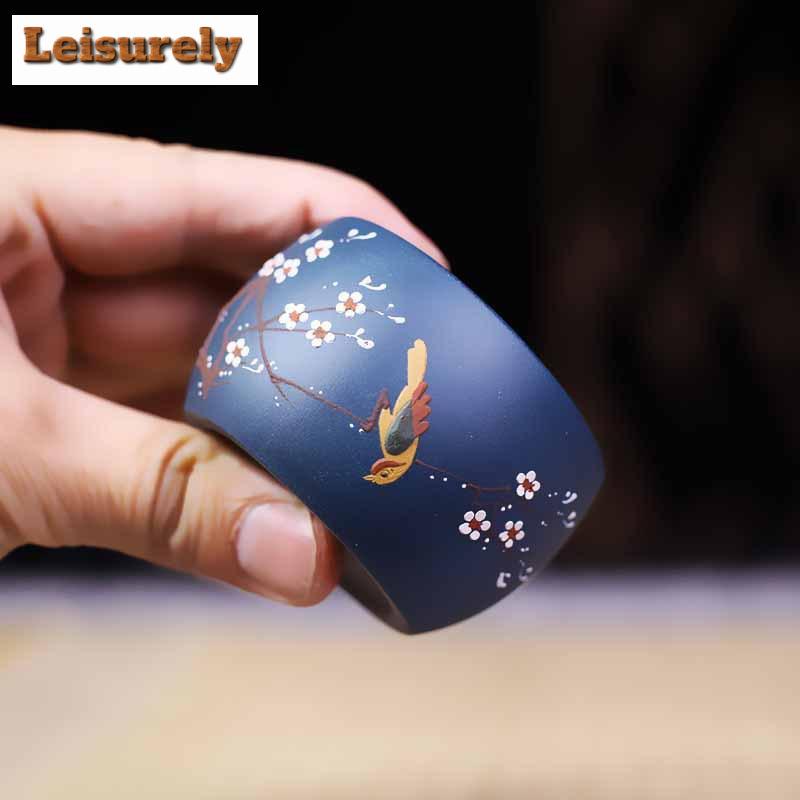 80 мл изысканная исинская фиолетовая глиняная чашка для чая, ручная роспись, радостный цветок и птица, мастер-чашка для дегустации чая, маленькая чашка для чая