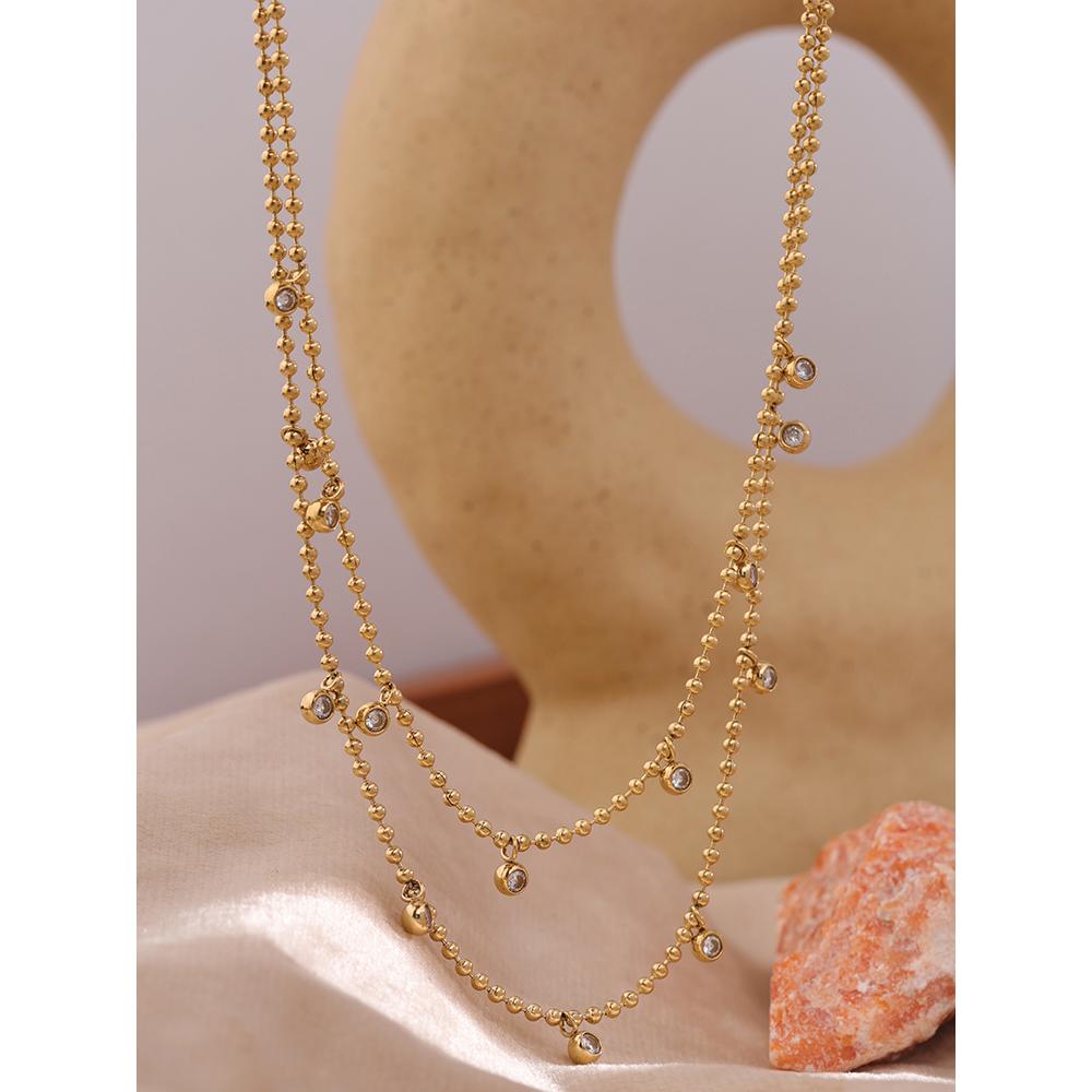 Eetit Cubic Zirconia Bead Chain Necklace for Women Stainless Steel Layered Collar Necklace