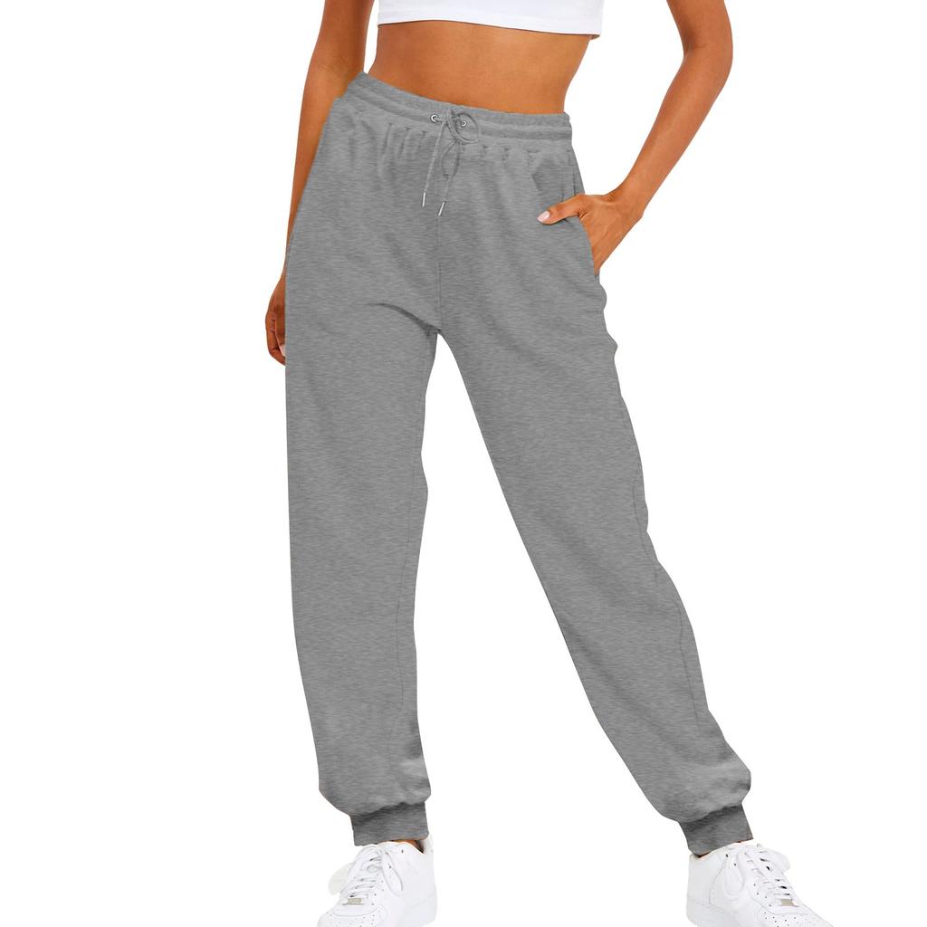 Women's Fashion Sport Solid Color Drawstring Pocket Casual Sweatpants Pants