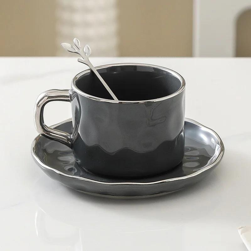 European Style Ceramic Coffee Cup with Saucer&spoon Set Afternoon Tea Dessert Tea Cup Breakfast Milk Cup Office Couple Water Cup