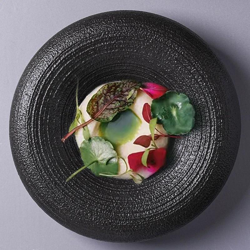 Ресторан Художественная Концепция Керамическая Посуда Креативная Западная Десертная Тарелка Французская Текстура Матовая Двойная Тарелка Круглая Тарелка