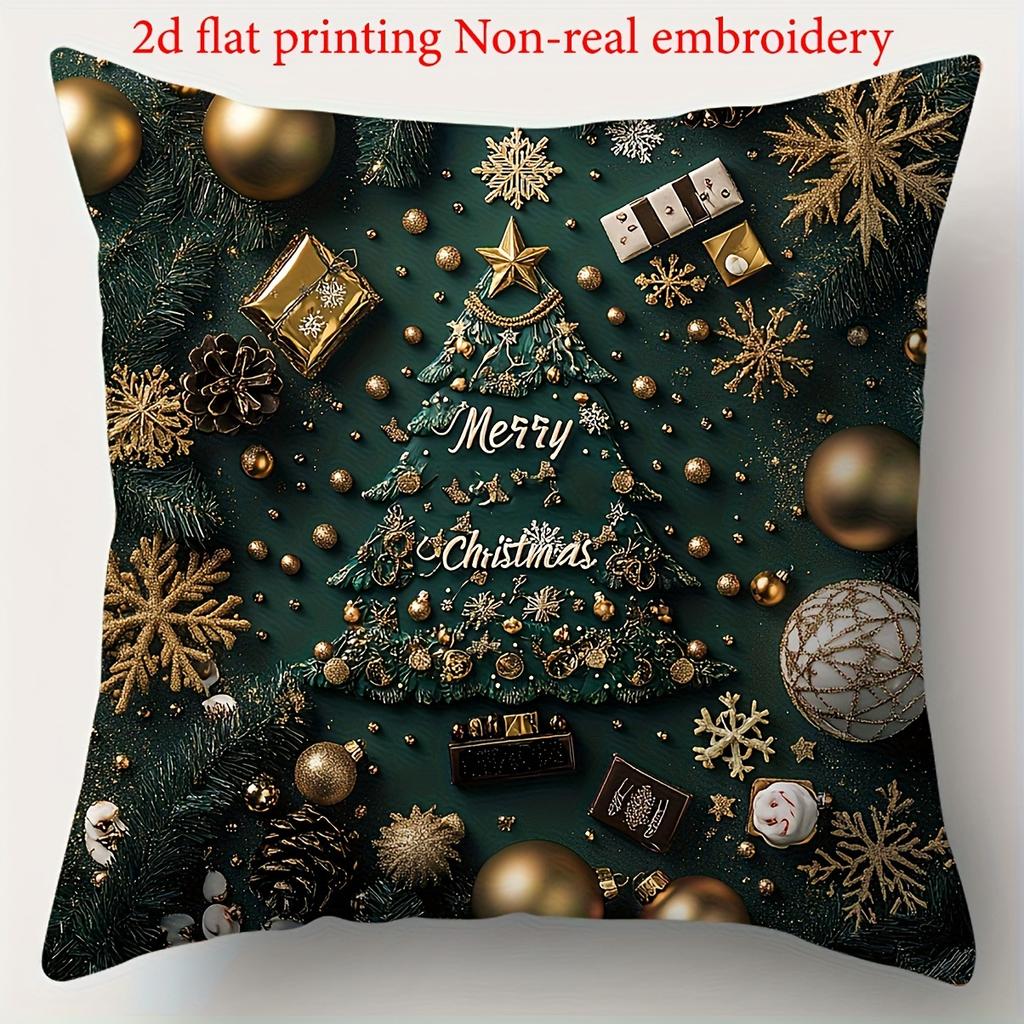 Christmas Pillowcase, Cute Cartoon Imitation Embroidery Linen Print Sofa Pillow Cover, Festival Decoration, Festival Gift (Pillow Insert Not Included)