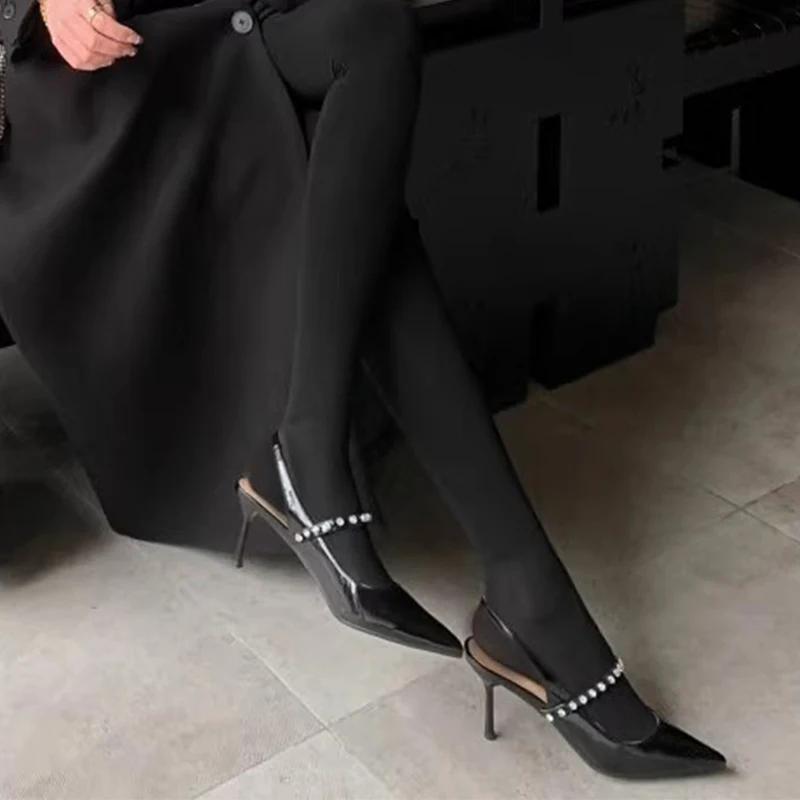 Женские туфли на высоком каблуке с кристаллами, элегантные босоножки с острым носком, туфли-лодочки Singback, тренд 2025 года, новые шлепанцы, туфли для вечеринок, женская обувь