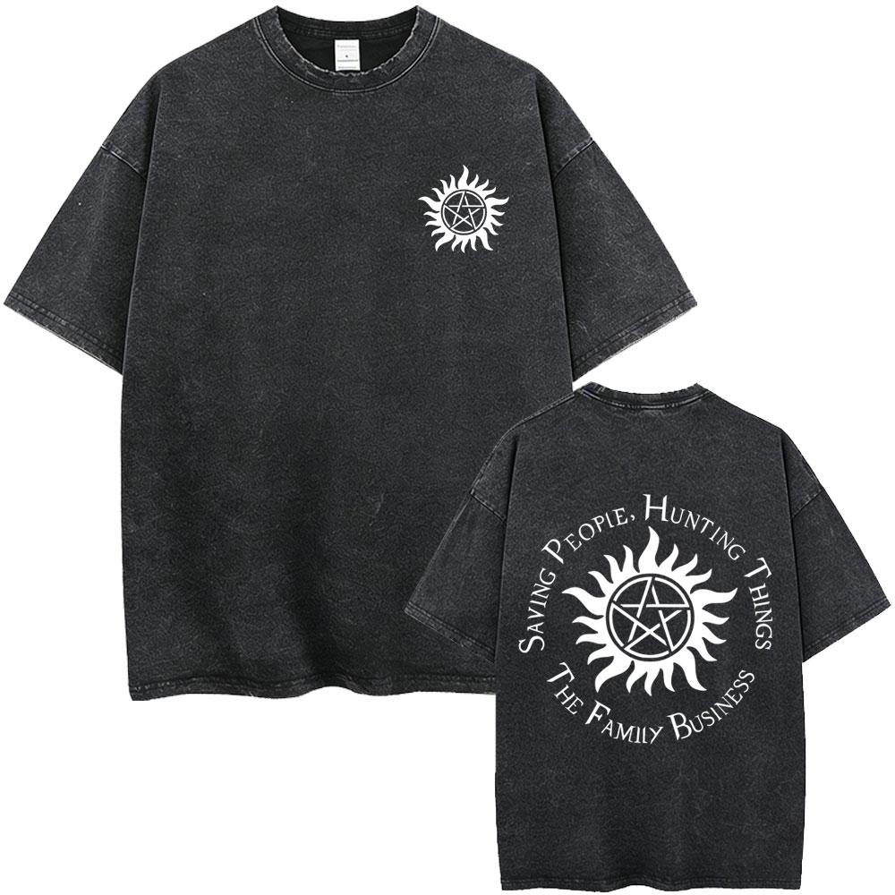 Washed Vintage TV Play Supernatural Saving People Hunting Things The Family Business Tshirt Men Women Casual Oversized T Shirt