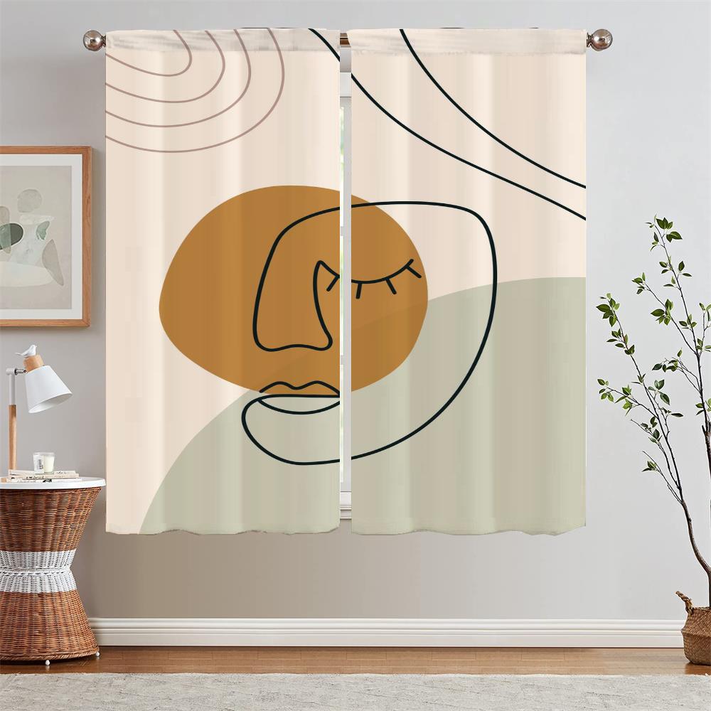 Abstract Line Pattern Kitchen Curtain Tiebacks Bedroom Blackout Curtains for Living Room Window Curtains Salon 2 Pieces Blinds