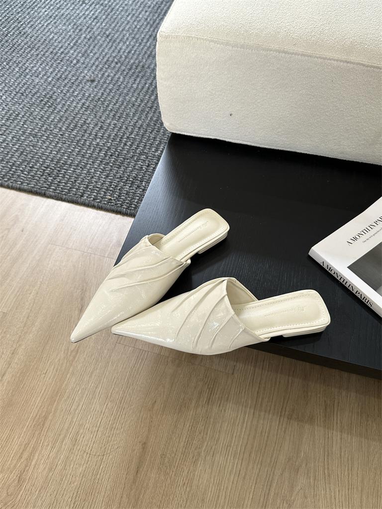 Плиссированные шлепанцы Обувь Женские мюли Обувь Весна 2024 Сандалии Мода Неглубокие слипоны Женские туфли на плоской подошве Женские тапочки