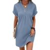 Платье на пуговицах с V-образным вырезом, однотонное, 2024: Удобная, Повседневная Европейская и Американская Женская Мода