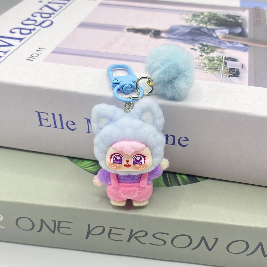 Flocked Handwave Cat Keyring With Cute Plush Finish For Bag And Keys